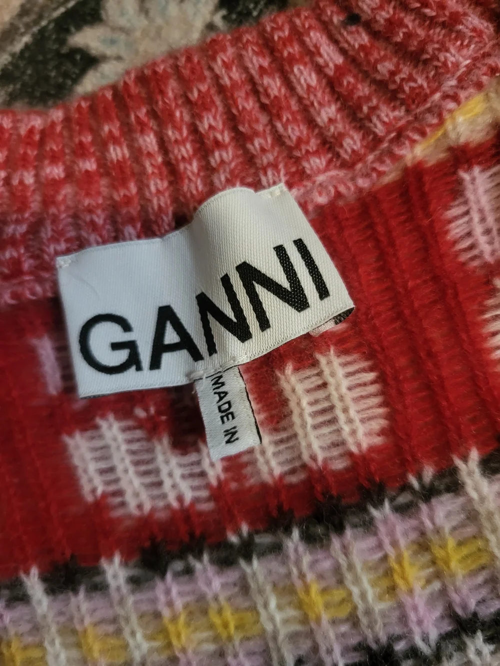 Ganni Red and Pink Patterned Knit Sweater Vest